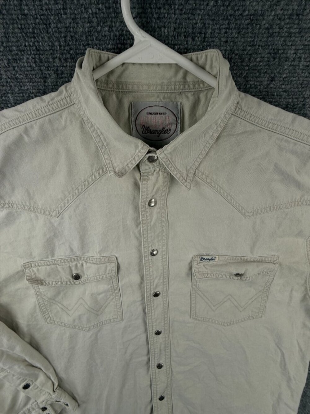 Wrangler Metal Snap Up Shirt Women Long Sleeve Beige Large Western Double Pocket